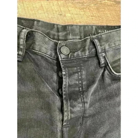 AllSaints Cigarette Button Fly Black Jeans Distressed 32 Skinny Leg Grunge - Picture 2 of 11